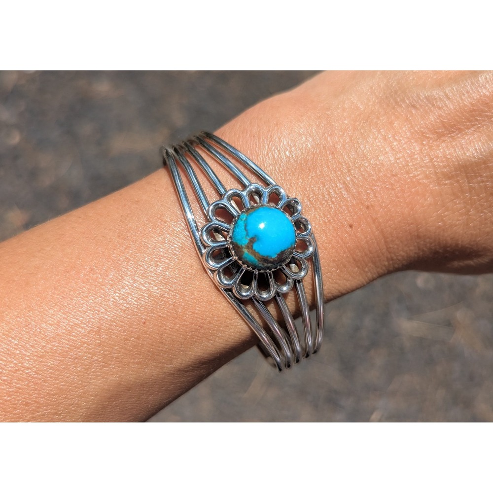 Women's Handmade Navajo Cuff Bracelet Signed Native American Turq Jewelry 6.75**